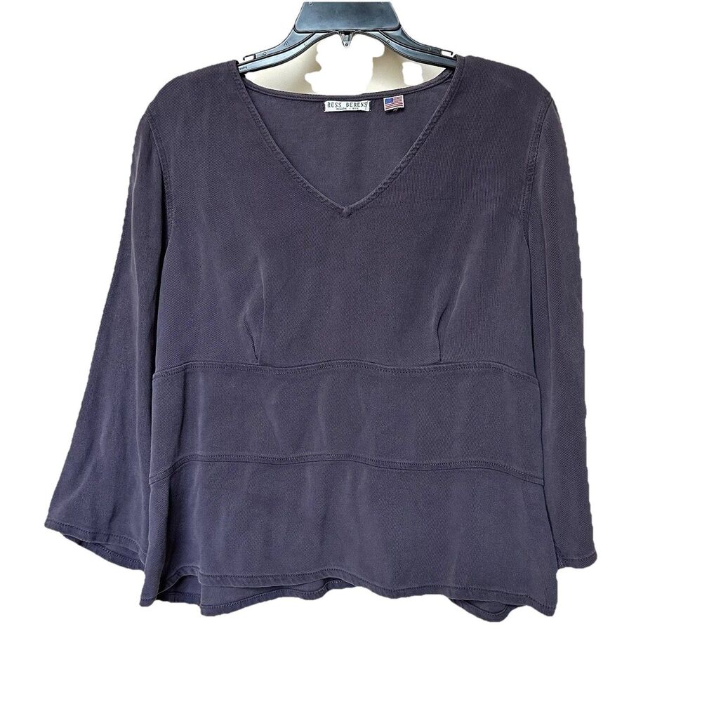 Russ Berens Top Lg Tunic Blouse Purple Lagenlook Boho Minimalist Retro